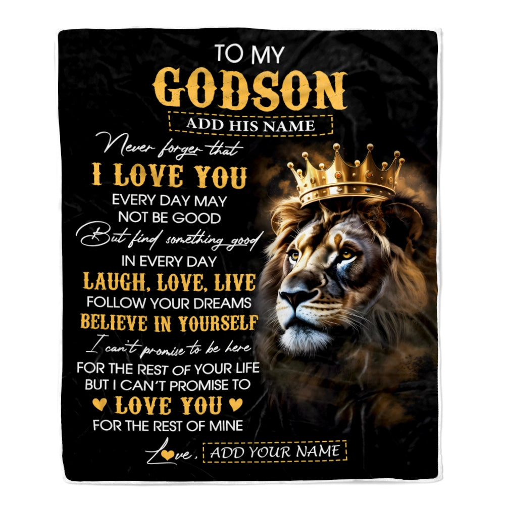 Personalized To My Godson Gifts Blanket From Godfather Aunt Godmother Laugh Love Live Lion Godson Happy Birthday Gifts Graduation Christmas Fleece Blanket | teecentury