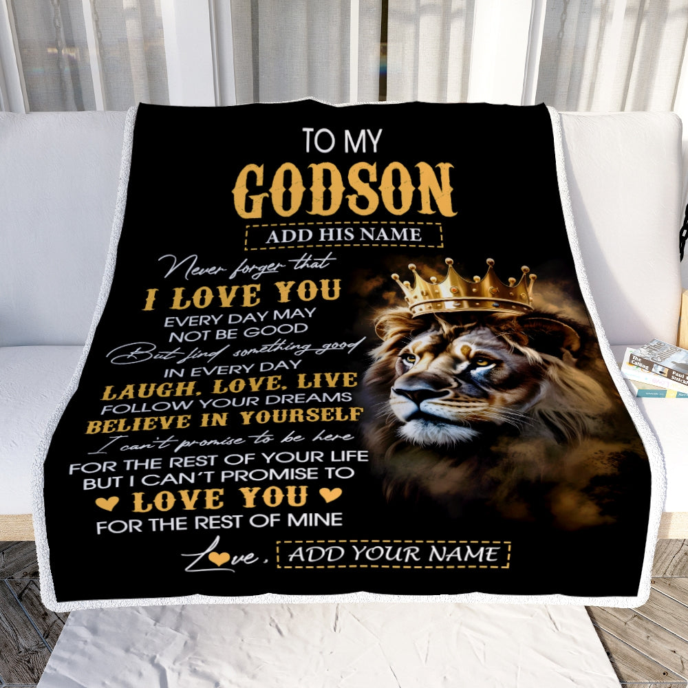 Personalized To My Godson Gifts Blanket From Godfather Aunt Godmother Laugh Love Live Lion Godson Happy Birthday Gifts Graduation Christmas Fleece Blanket | teecentury