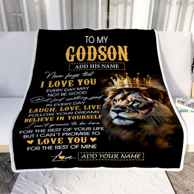 Personalized To My Godson Gifts Blanket From Godfather Aunt Godmother Laugh Love Live Lion Godson Happy Birthday Gifts Graduation Christmas Fleece Blanket | teecentury