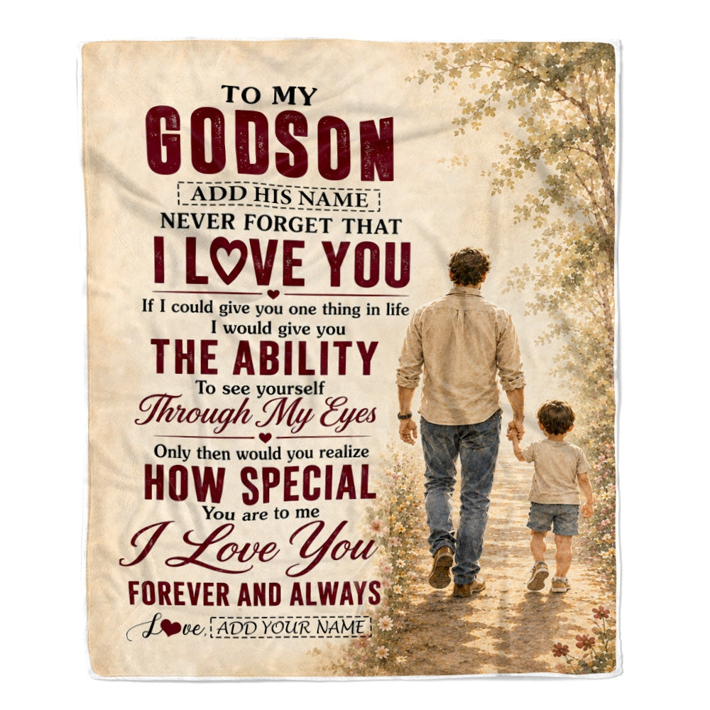 Personalized To My Godson Gifts Blanket From Godfather Godson Holding Hands Letter Birthday Gift Graduation Christmas Customized Bed Fleece Throw Blanket | teecentury