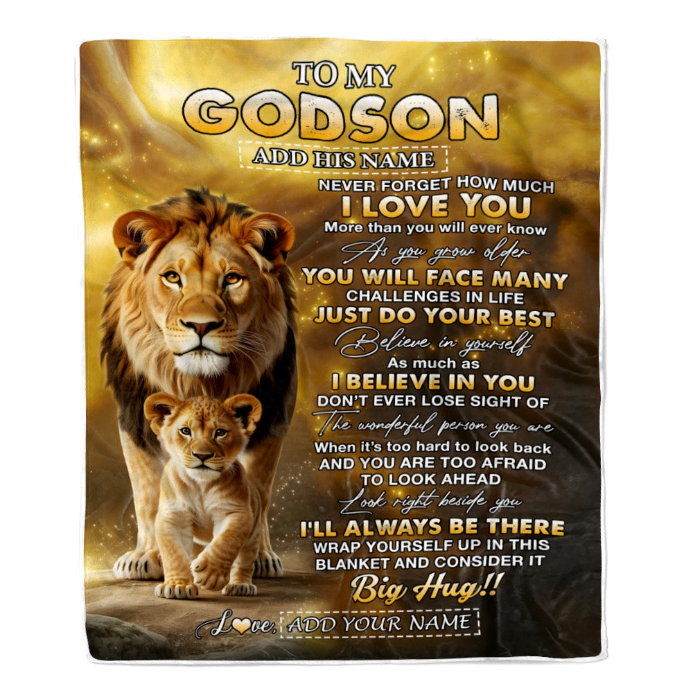 Personalized To My Godson Gifts Blanket From Godfather Never Forget How Much I Love You Lion Goddaughter Birthday Gifts Christmas Customized Fleece Blanket | teecentury