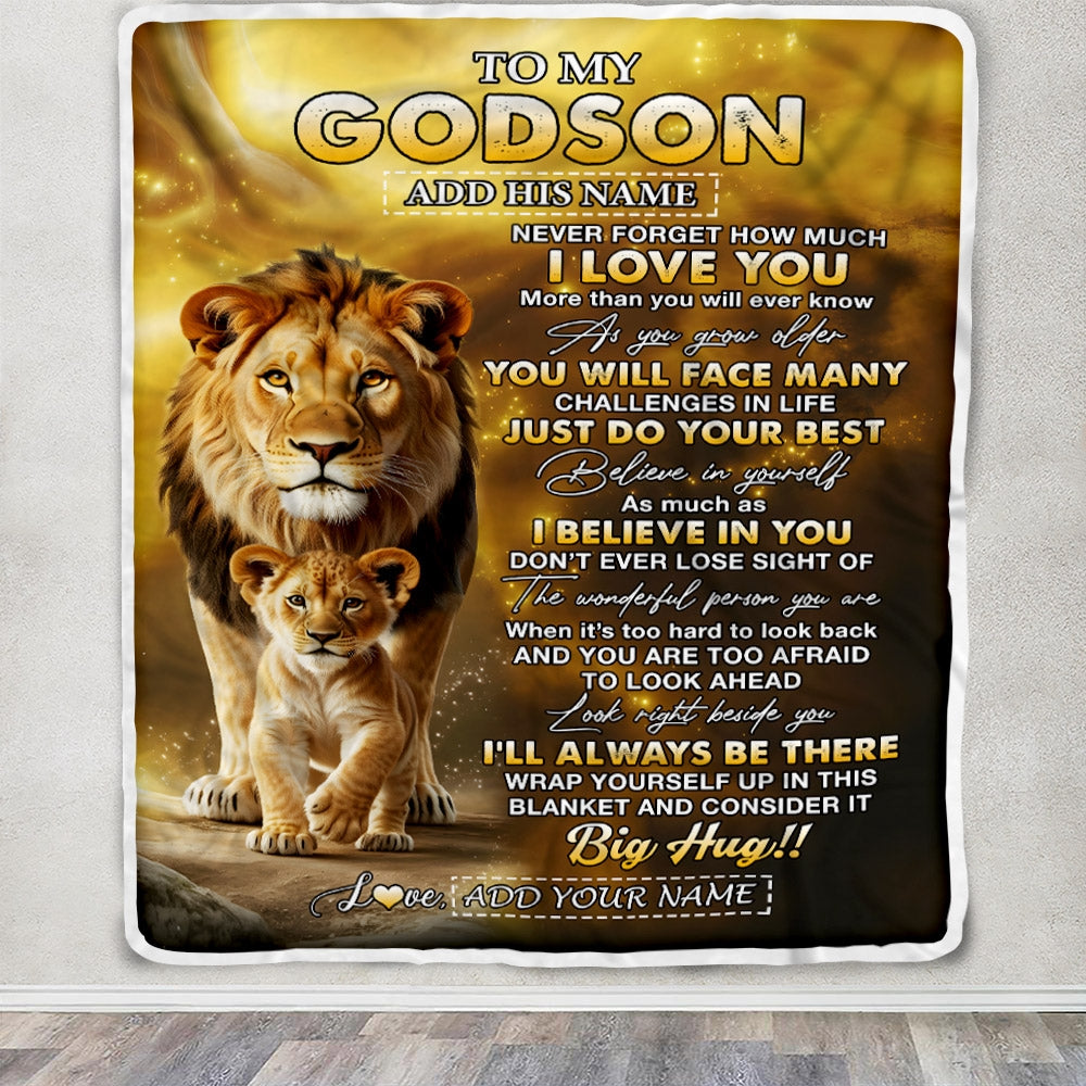 Personalized To My Godson Gifts Blanket From Godfather Never Forget How Much I Love You Lion Goddaughter Birthday Gifts Christmas Customized Fleece Blanket | teecentury