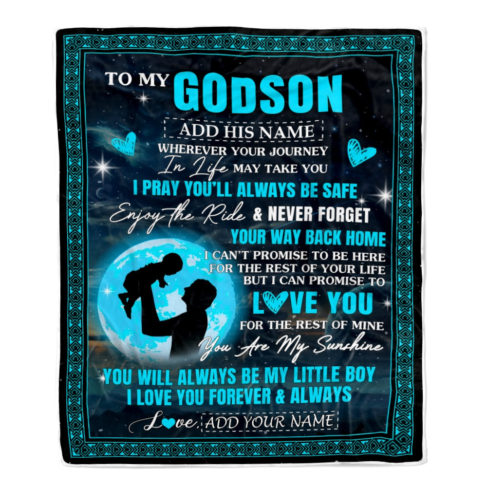 Personalized To My Godson Gifts Blanket From Godfather Promise To Love You Gifts For Godson Birthday Graduation Christmas Custom Fleece Throw Blanket | teecentury