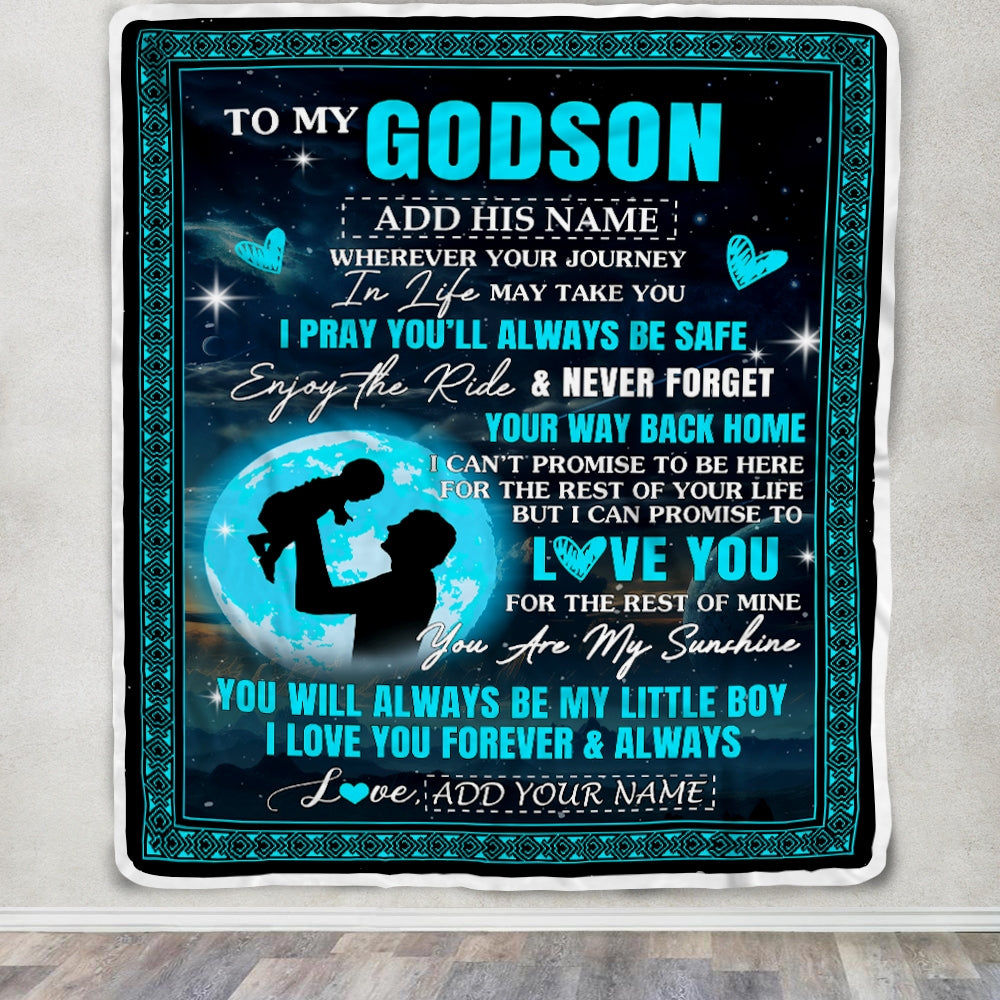 Personalized To My Godson Gifts Blanket From Godfather Promise To Love You Gifts For Godson Birthday Graduation Christmas Custom Fleece Throw Blanket | teecentury