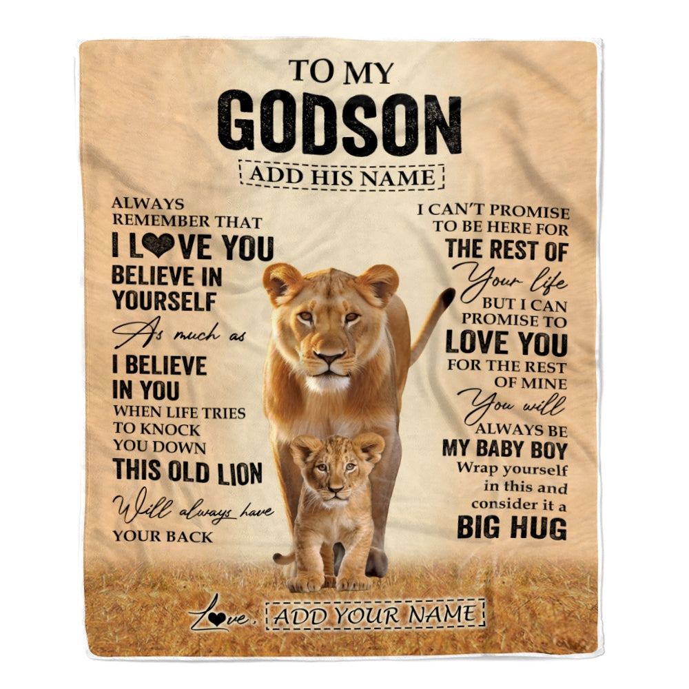 Personalized To My Godson Gifts Blanket From Godmother Aunt Always Remember Lion Gifts For Godson Birthday Graduation Christmas Custom Fleece Throw Blanket | teecentury