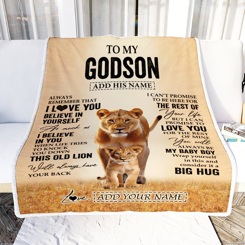 Personalized To My Godson Gifts Blanket From Godmother Aunt Always Remember Lion Gifts For Godson Birthday Graduation Christmas Custom Fleece Throw Blanket | teecentury
