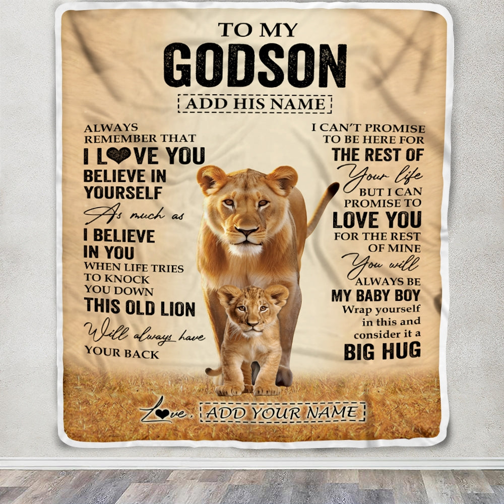 Personalized To My Godson Gifts Blanket From Godmother Aunt Always Remember Lion Gifts For Godson Birthday Graduation Christmas Custom Fleece Throw Blanket | teecentury