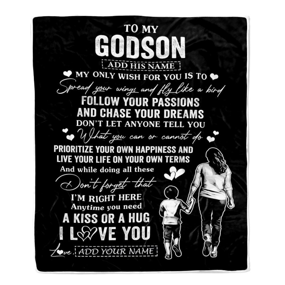 Personalized To My Godson Gifts Blanket From Godmother Aunt My Only Wish For You Godson Birthday Gifts Graduation Christmas Customized Fleece Throw Blanket | teecentury