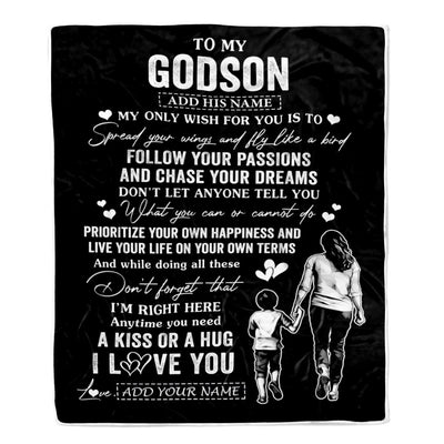 Personalized To My Godson Gifts Blanket From Godmother Aunt My Only Wish For You Godson Birthday Gifts Graduation Christmas Customized Fleece Throw Blanket | teecentury