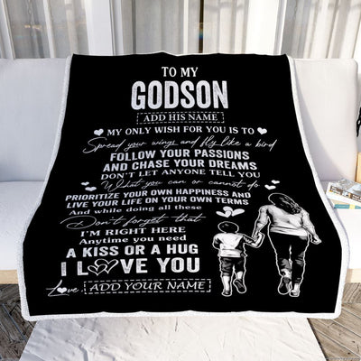Personalized To My Godson Gifts Blanket From Godmother Aunt My Only Wish For You Godson Birthday Gifts Graduation Christmas Customized Fleece Throw Blanket | teecentury