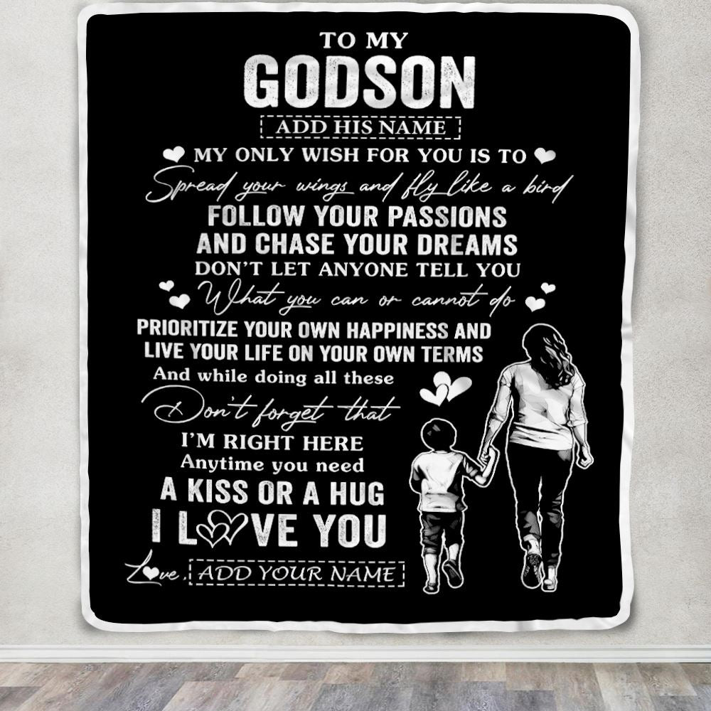 Personalized To My Godson Gifts Blanket From Godmother Aunt My Only Wish For You Godson Birthday Gifts Graduation Christmas Customized Fleece Throw Blanket | teecentury