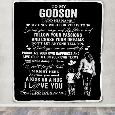 Personalized To My Godson Gifts Blanket From Godmother Aunt My Only Wish For You Godson Birthday Gifts Graduation Christmas Customized Fleece Throw Blanket | teecentury
