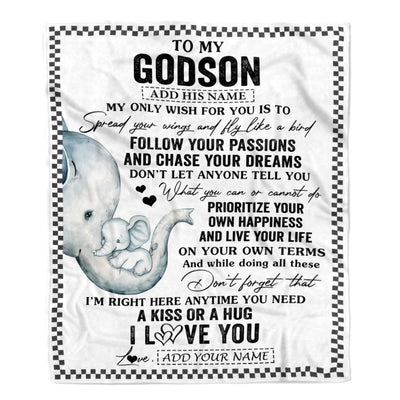 Personalized To My Godson Gifts Blanket From Godmother Elephant My Only Wish For You Godson Birthday Gifts Graduation Christmas Customized Fleece Blanket | teecentury
