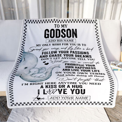 Personalized To My Godson Gifts Blanket From Godmother Elephant My Only Wish For You Godson Birthday Gifts Graduation Christmas Customized Fleece Blanket | teecentury