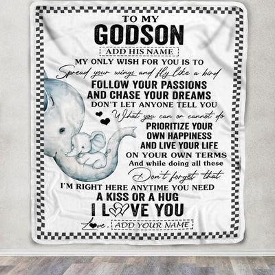Personalized To My Godson Gifts Blanket From Godmother Elephant My Only Wish For You Godson Birthday Gifts Graduation Christmas Customized Fleece Blanket | teecentury