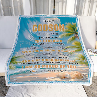 Personalized To My Godson Gifts Blanket From Godmother Godfather I Wish You The Strength Beach Godson Birthday Gifts Christmas Graduation Fleece Blanket | teecentury