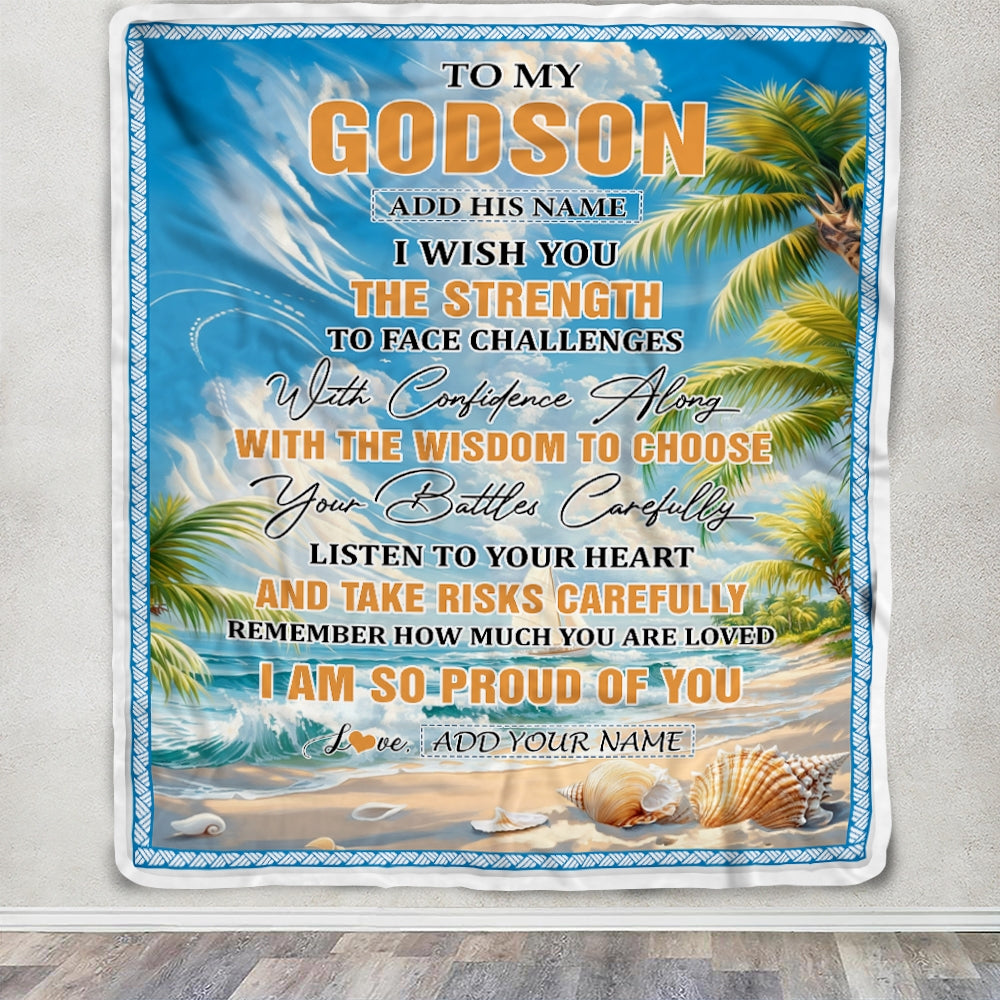 Personalized To My Godson Gifts Blanket From Godmother Godfather I Wish You The Strength Beach Godson Birthday Gifts Christmas Graduation Fleece Blanket | teecentury