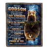Personalized To My Godson Gifts Blanket From Godmother Godfather I Wish You The Strength Bear Godson Birthday Gifts Christmas Graduation Fleece Blanket | teecentury