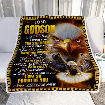 Personalized To My Godson Gifts Blanket From Godmother Godfather I Wish You The Strength Eagle Godson Birthday Gifts Christmas Graduation Fleece Blanket | teecentury
