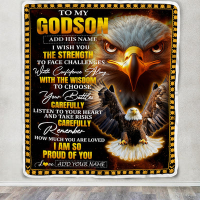 Personalized To My Godson Gifts Blanket From Godmother Godfather I Wish You The Strength Eagle Godson Birthday Gifts Christmas Graduation Fleece Blanket | teecentury