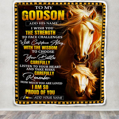 Personalized To My Godson Gifts Blanket From Godmother Godfather I Wish You The Strength Horse Godson Birthday Gifts Christmas Graduation Fleece Blanket | teecentury