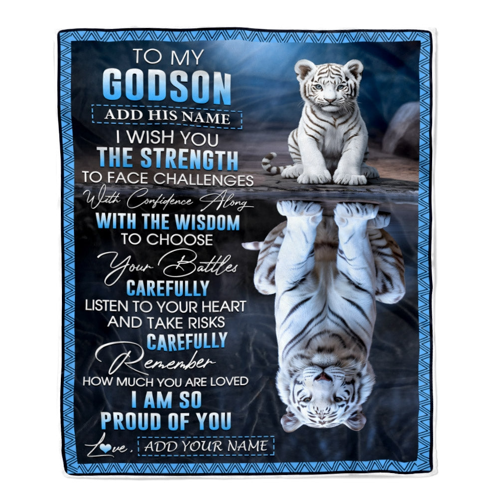 Personalized To My Godson Gifts Blanket From Godmother Godfather I Wish You The Strength White Tier Godson Birthday Gifts Christmas Custom Fleece Blanket | teecentury
