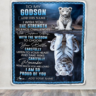 Personalized To My Godson Gifts Blanket From Godmother Godfather I Wish You The Strength White Tier Godson Birthday Gifts Christmas Custom Fleece Blanket | teecentury