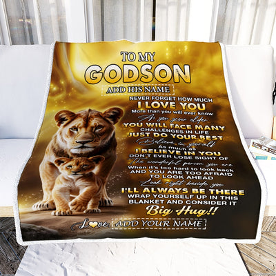 Personalized To My Godson Gifts Blanket From Godmother Never Forget How Much I Love You Lion Goddaughter Birthday Gifts Christmas Customized Fleece Blanket | teecentury