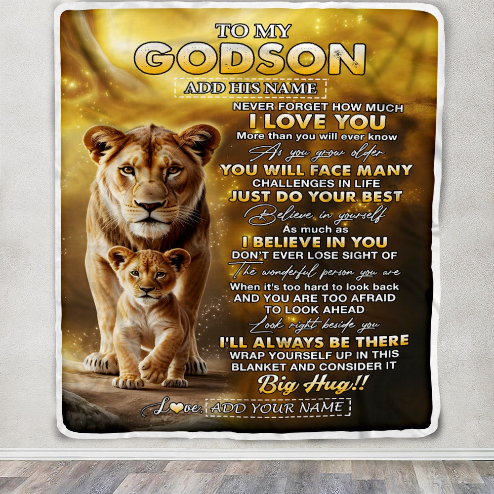 Personalized To My Godson Gifts Blanket From Godmother Never Forget How Much I Love You Lion Goddaughter Birthday Gifts Christmas Customized Fleece Blanket | teecentury