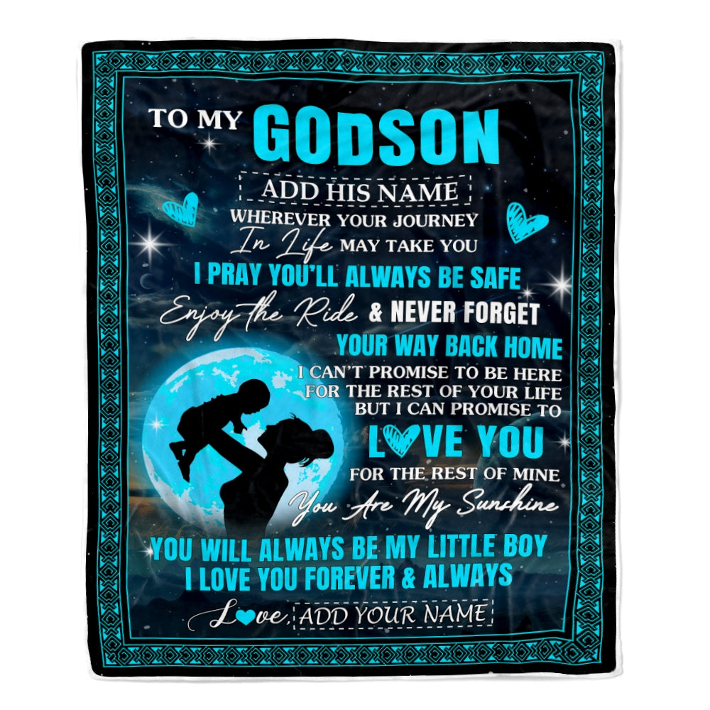 Personalized To My Godson Gifts Blanket From Godmother Promise To Love You Gifts For Godson Birthday Graduation Christmas Custom Fleece Throw Blanket | teecentury