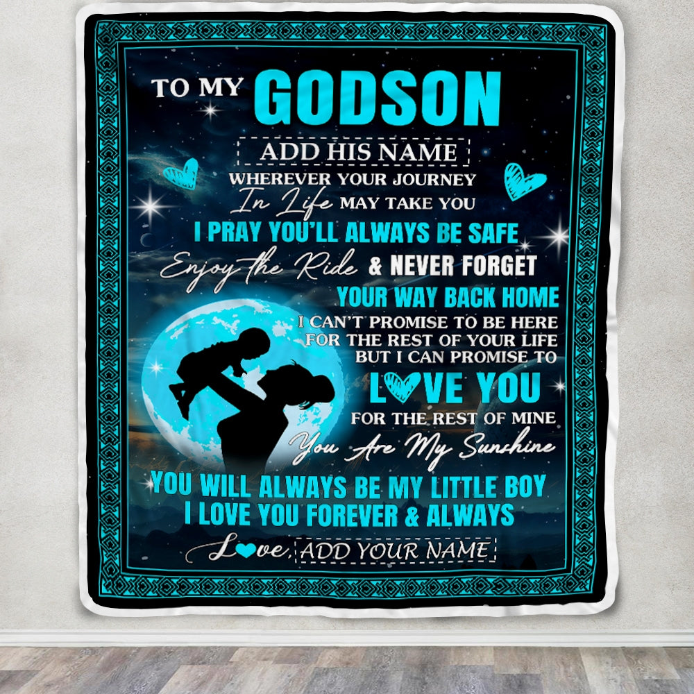Personalized To My Godson Gifts Blanket From Godmother Promise To Love You Gifts For Godson Birthday Graduation Christmas Custom Fleece Throw Blanket | teecentury