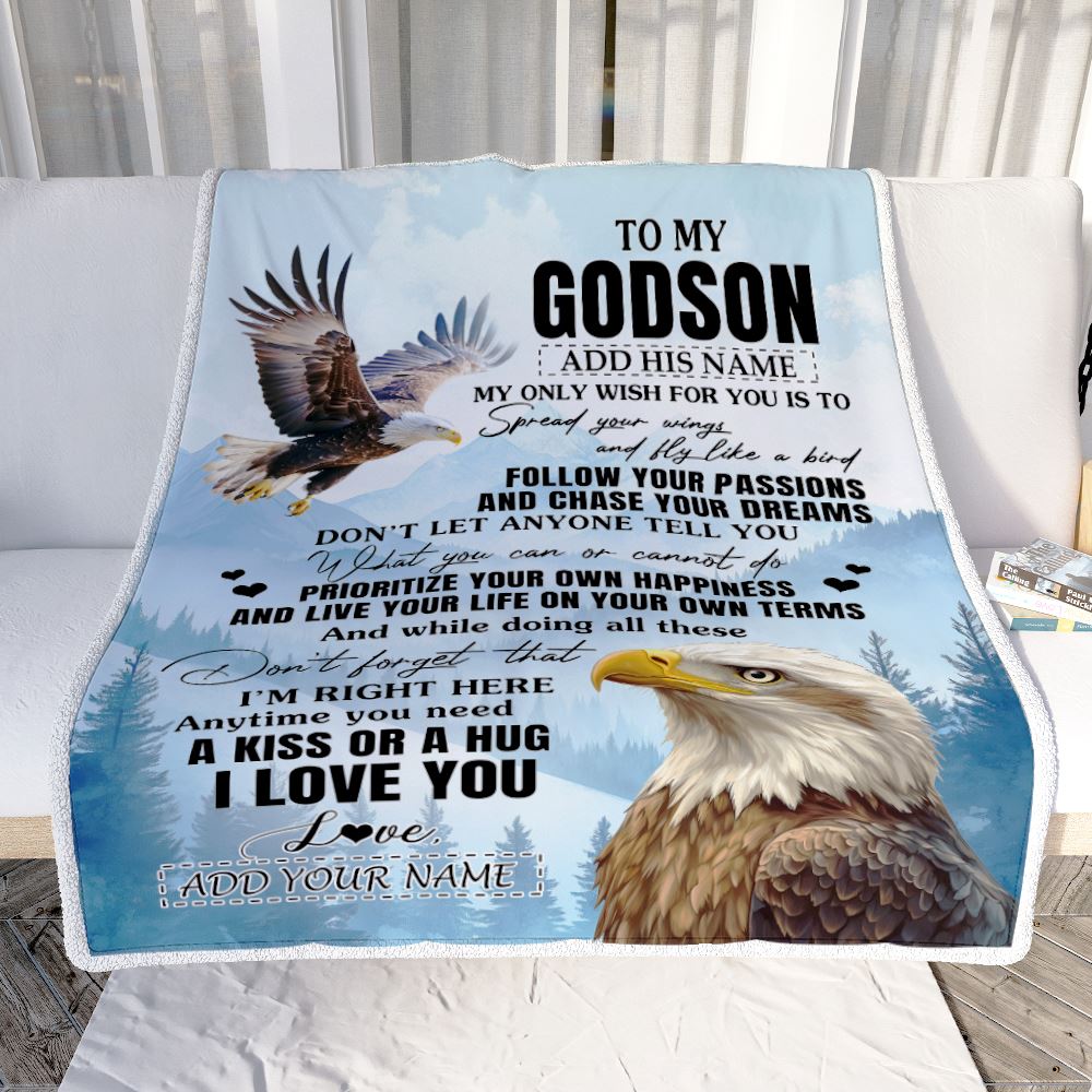 Personalized To My Godson Gifts Blanket From Godmother Uncle Eagle My Only Wish For You Godson Birthday Gifts Graduation Christmas Customized Fleece Blanket | teecentury