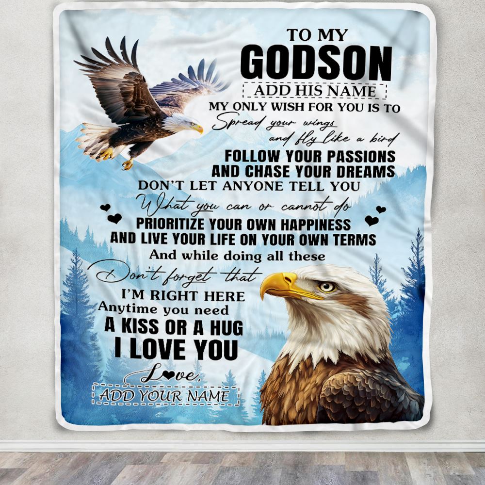 Personalized To My Godson Gifts Blanket From Godmother Uncle Eagle My Only Wish For You Godson Birthday Gifts Graduation Christmas Customized Fleece Blanket | teecentury