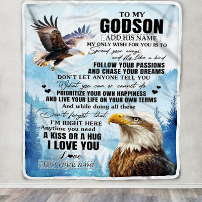 Personalized To My Godson Gifts Blanket From Godmother Uncle Eagle My Only Wish For You Godson Birthday Gifts Graduation Christmas Customized Fleece Blanket | teecentury
