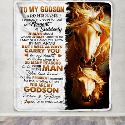 Personalized To My Godson Gifts Blanket From Godmother Uncle Godmother I Close My Eyes Horse Godson Birthday Gifts Graduation Christmas Fleece Throw Blanket | teecentury