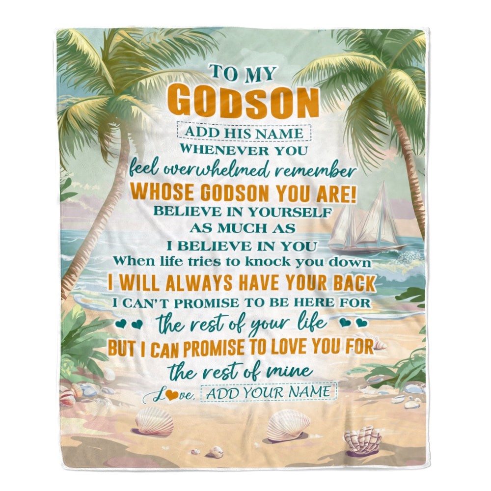 Personalized To My Godson Gifts Blanket From Godmother Uncle Godmother Whenever You Feel Beach Godson Birthday Gifts Graduation Christmas Fleece Blanket | teecentury