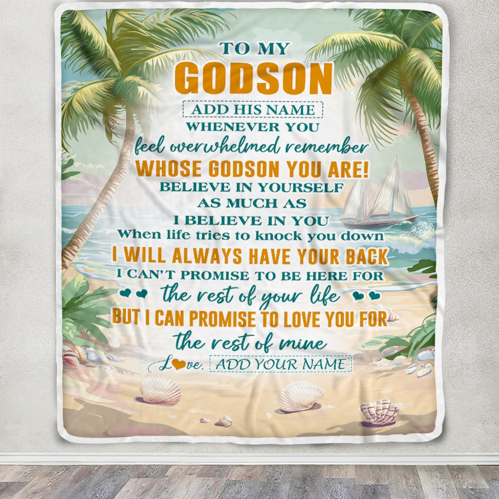 Personalized To My Godson Gifts Blanket From Godmother Uncle Godmother Whenever You Feel Beach Godson Birthday Gifts Graduation Christmas Fleece Blanket | teecentury