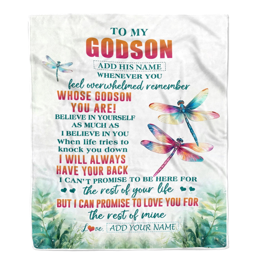 Personalized To My Godson Gifts Blanket From Godmother Uncle Godmother Whenever You Feel Dragonfly Godson Birthday Gifts Graduation Christmas Fleece Blanket | teecentury