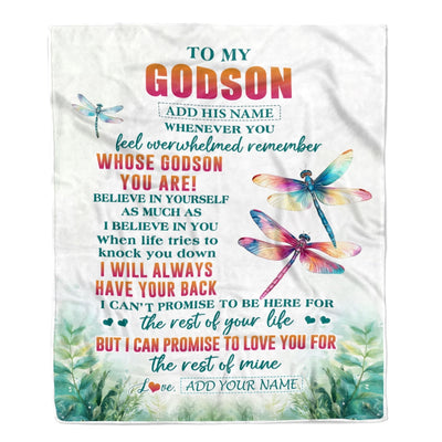 Personalized To My Godson Gifts Blanket From Godmother Uncle Godmother Whenever You Feel Dragonfly Godson Birthday Gifts Graduation Christmas Fleece Blanket | teecentury