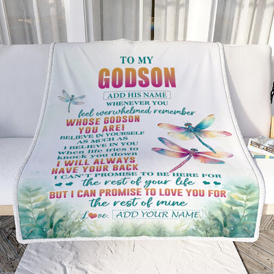 Personalized To My Godson Gifts Blanket From Godmother Uncle Godmother Whenever You Feel Dragonfly Godson Birthday Gifts Graduation Christmas Fleece Blanket | teecentury