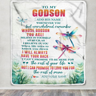 Personalized To My Godson Gifts Blanket From Godmother Uncle Godmother Whenever You Feel Dragonfly Godson Birthday Gifts Graduation Christmas Fleece Blanket | teecentury