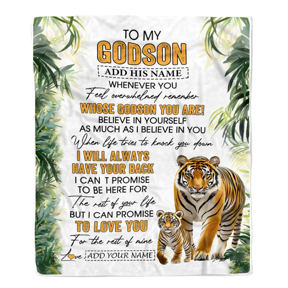 Personalized To My Godson Gifts Blanket From Godmother Uncle Godmother Whenever You Feel Tiger Godson Birthday Gifts Graduation Christmas Fleece Blanket | teecentury