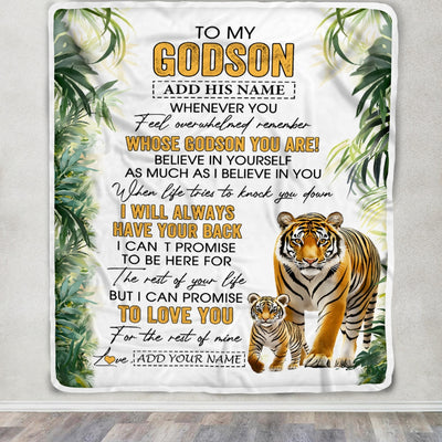 Personalized To My Godson Gifts Blanket From Godmother Uncle Godmother Whenever You Feel Tiger Godson Birthday Gifts Graduation Christmas Fleece Blanket | teecentury