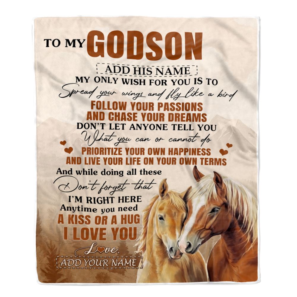 Personalized To My Godson Gifts Blanket From Godmother Uncle Horse My Only Wish For You Godson Birthday Gifts Graduation Christmas Customized Fleece Blanket | teecentury