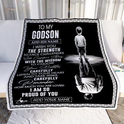 Personalized To My Godson Gifts Blanket From Godmother Uncle I Wish You The Strength Godson Birthday Gifts Christmas Graduation Custom Fleece Throw Blanket | teecentury