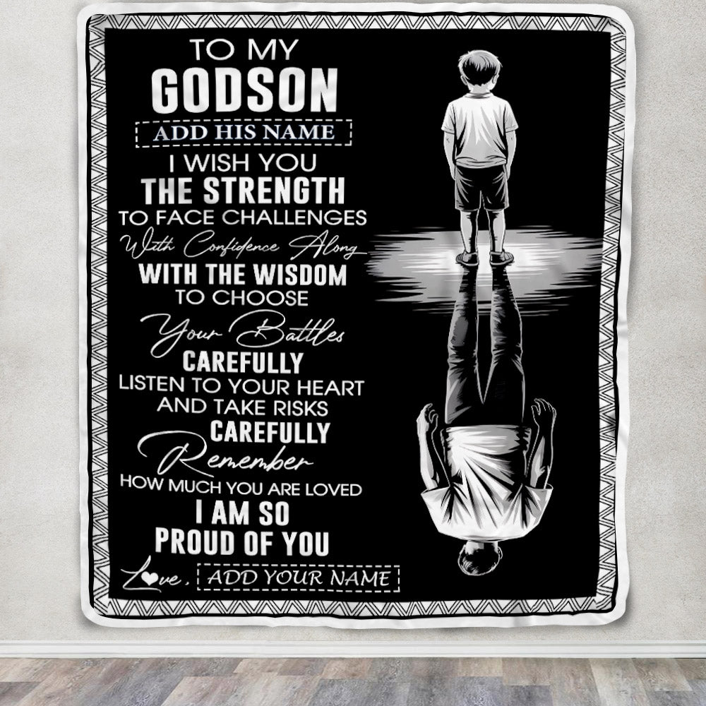 Personalized To My Godson Gifts Blanket From Godmother Uncle I Wish You The Strength Godson Birthday Gifts Christmas Graduation Custom Fleece Throw Blanket | teecentury