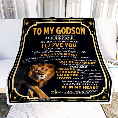 Personalized To My Godson Gifts Blanket From Godmother Uncle Inspirational I Love You Lion Godson Birthday Gifts Graduation Christmas Custom Fleece Blanket | teecentury
