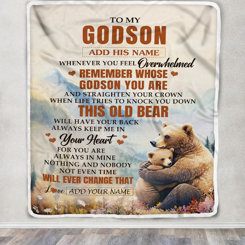 Personalized To My Godson Gifts Blanket From Godmother Uncle Whenever Bear Unique Birthday Gifts For Godson Graduation Christmas Custom Fleece Throw Blanket | teecentury