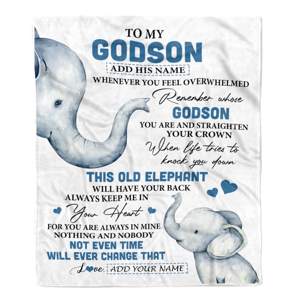 Personalized To My Godson Gifts Blanket From Godmother Uncle Whenever Elephant Unique Birthday Gifts For Godson Graduation Christmas Custom Fleece Throw Blanket | teecentury