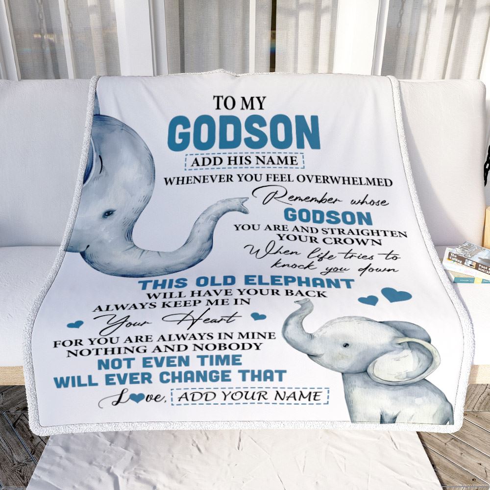 Personalized To My Godson Gifts Blanket From Godmother Uncle Whenever Elephant Unique Birthday Gifts For Godson Graduation Christmas Custom Fleece Throw Blanket | teecentury